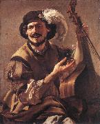 TERBRUGGHEN, Hendrick A Laughing Bravo with a Bass Viol and a Glass  at oil painting